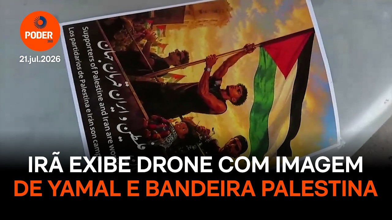 Irã exibe drone com imagem de Lamine Yamal e bandeira Palestina