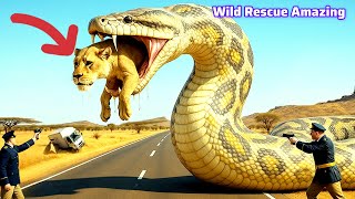 Brave Heroes Save Careless Mother Lion From Giant Python Attack After A Traffic Accident