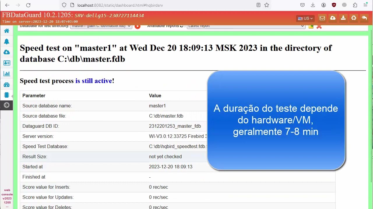 Firebird test de velocidade em HQbird