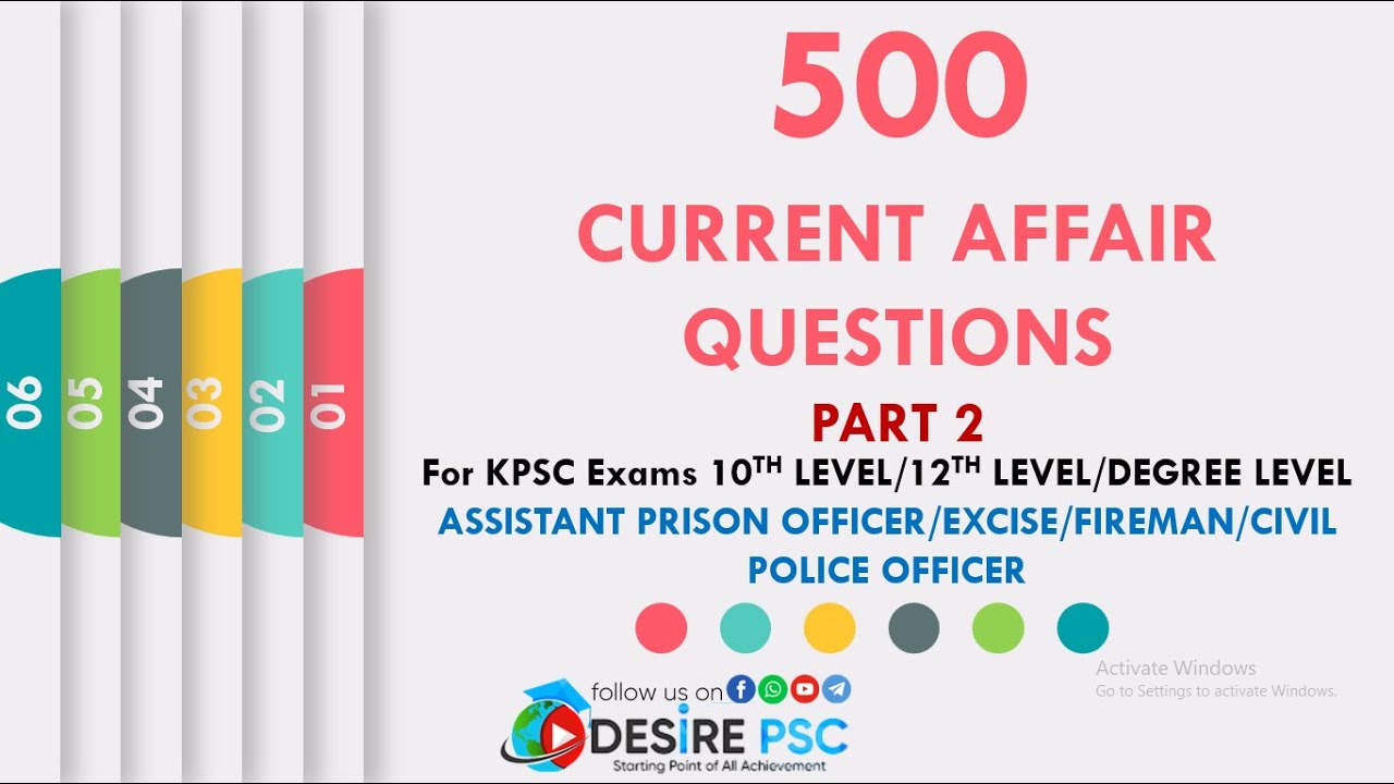500 Current Affair Questions - PART 2 || For KPSC Exams 10TH LEVEL / 12TH LEVEL / DEGREE LEVEL