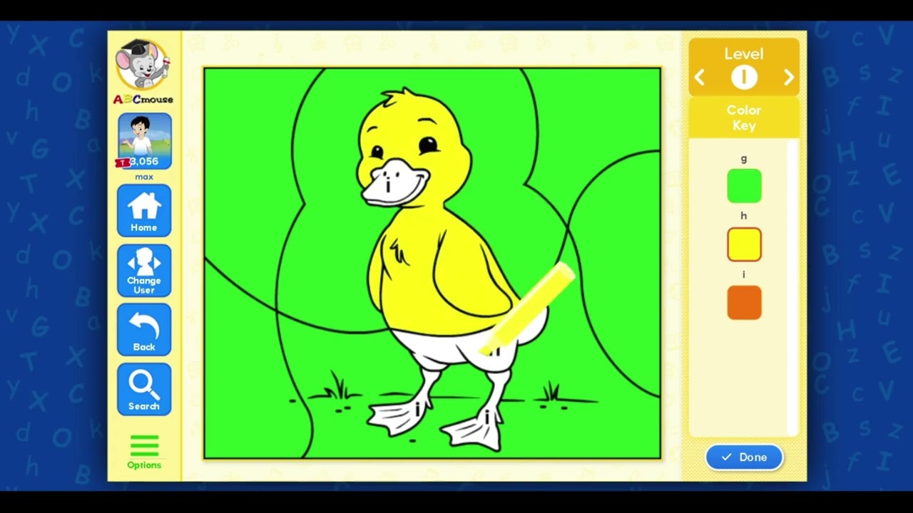 Мышка ABC - Уровень 4, Урок 18 - Повторение алфавита A-L - Рисование буквами G-H-I - Утенок