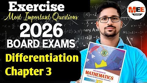 Differentiation Exercise unit 3 class 12 new mathematics book 2026 Sindh board exam important Ques