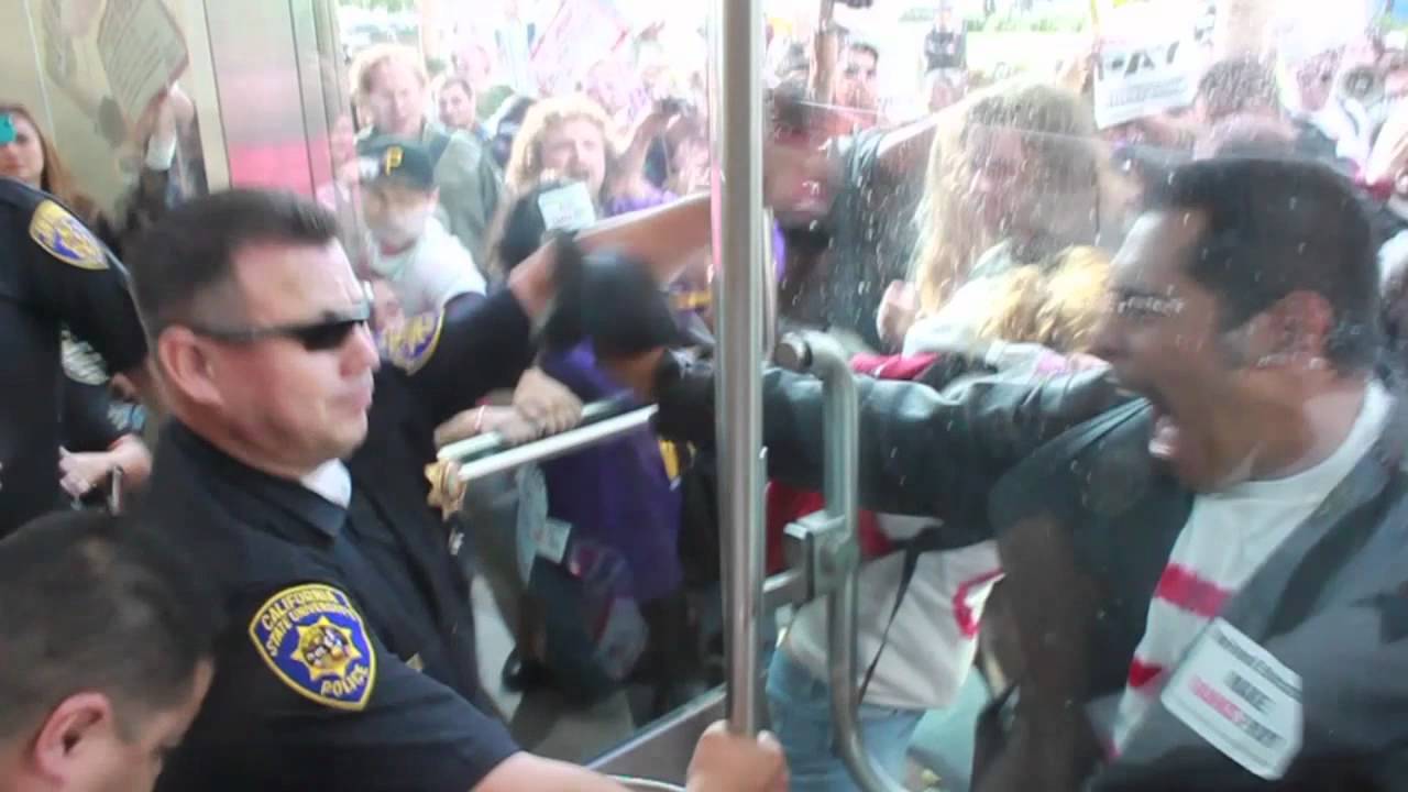 Protesters pepper sprayed by police at CSU board of trustees meeting