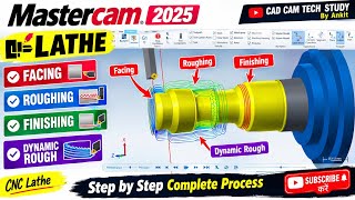 Details Mastercam 2025 Lathe Tutorial | Facing, Roughing, Finishing & Dynamic Rough | Step by Step Guide