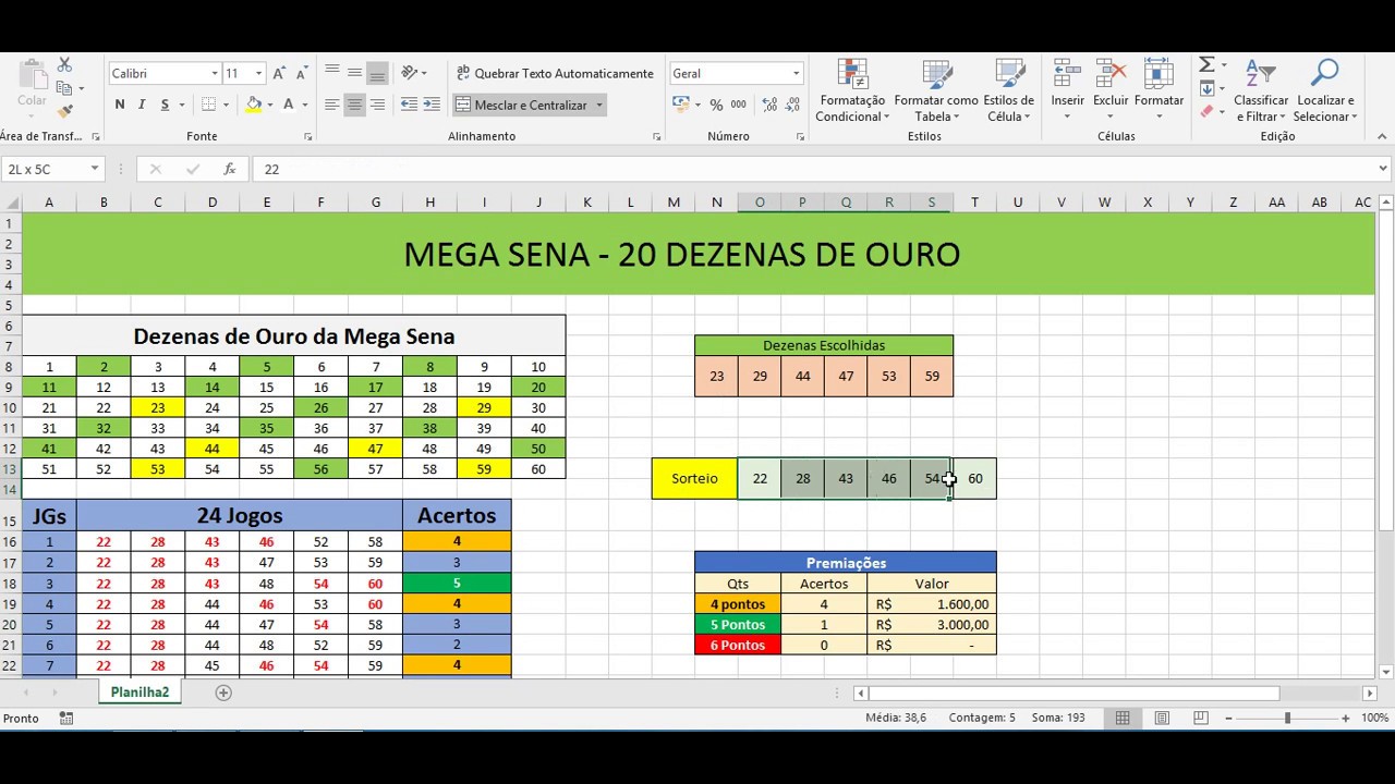 Planilha Mega Sena 20 dezenas em 12 jogos de 9 números - Lotocerta