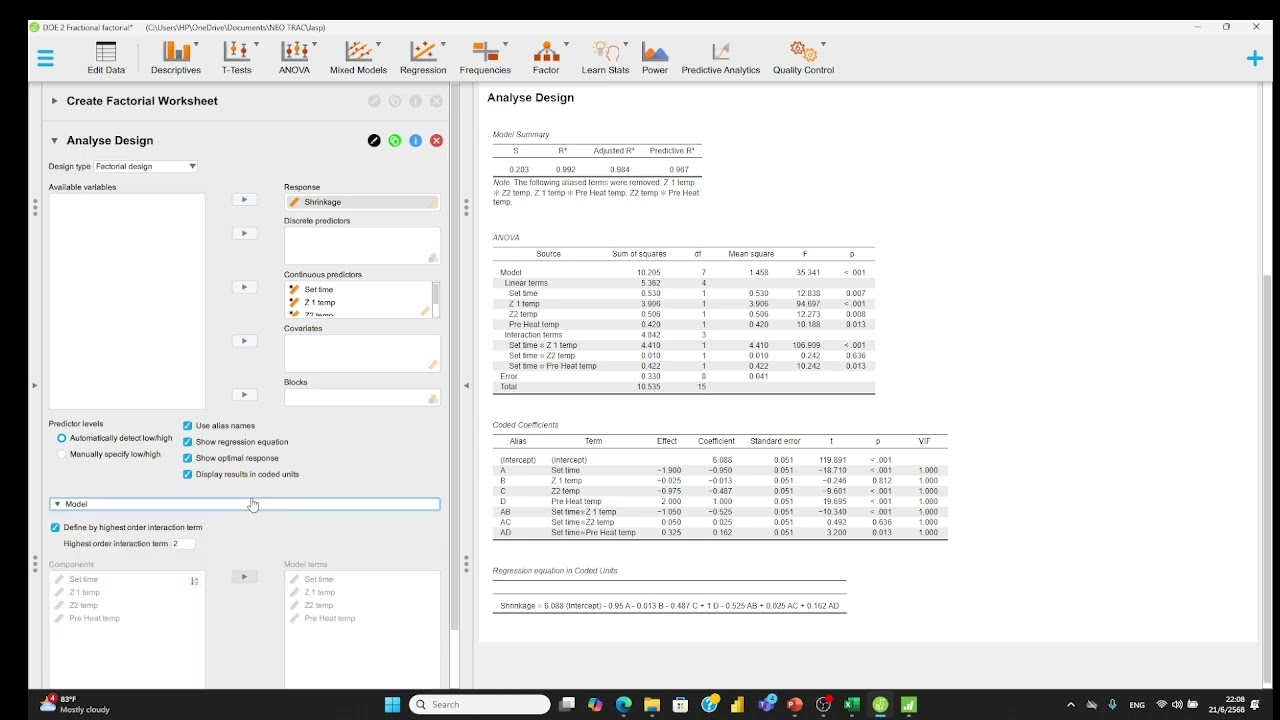 JASP EP16 การใช้คำนวน DOE 2K แบบ Fractional Factorial
