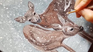 Deer In A Winter Storm🦌/ Acrylic Painting Techniques / Acrylic Painting 