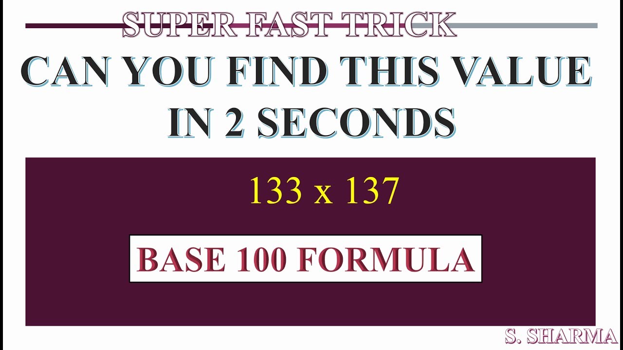 SUPERFAST CALCULATION TRICKS | PART6 | BASE 100 METHOD OF ...