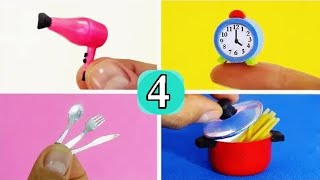 4 TRUCOS Y MANUALIDADES EN MINIATURA MUY FACIL PARA BARBIE SECADOR DE PELO, RELOJ, PAN Y CUCHILERIA!