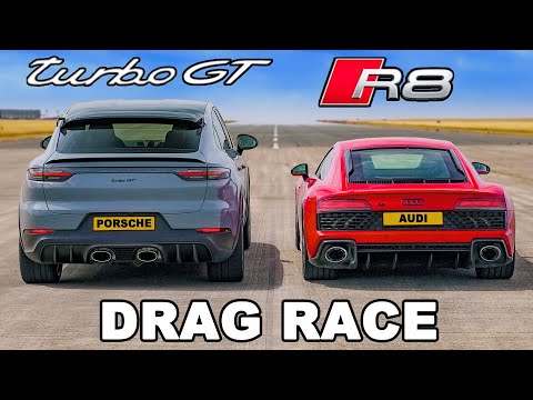 Porsche Cayenne Turbo GT v Audi R8: DRAG RACE