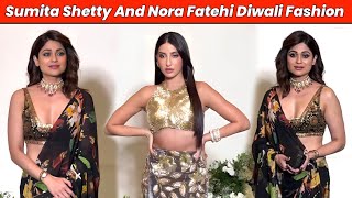 Nora Fatehi and Shamita Shetty Diwali Fashion || Actresses At Mainsh Malhotra Diwali Party || MG