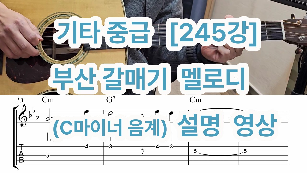 [기타 중급 245강] 부산갈매기  멜로디 연주 설명영상 (C마이너 음계)