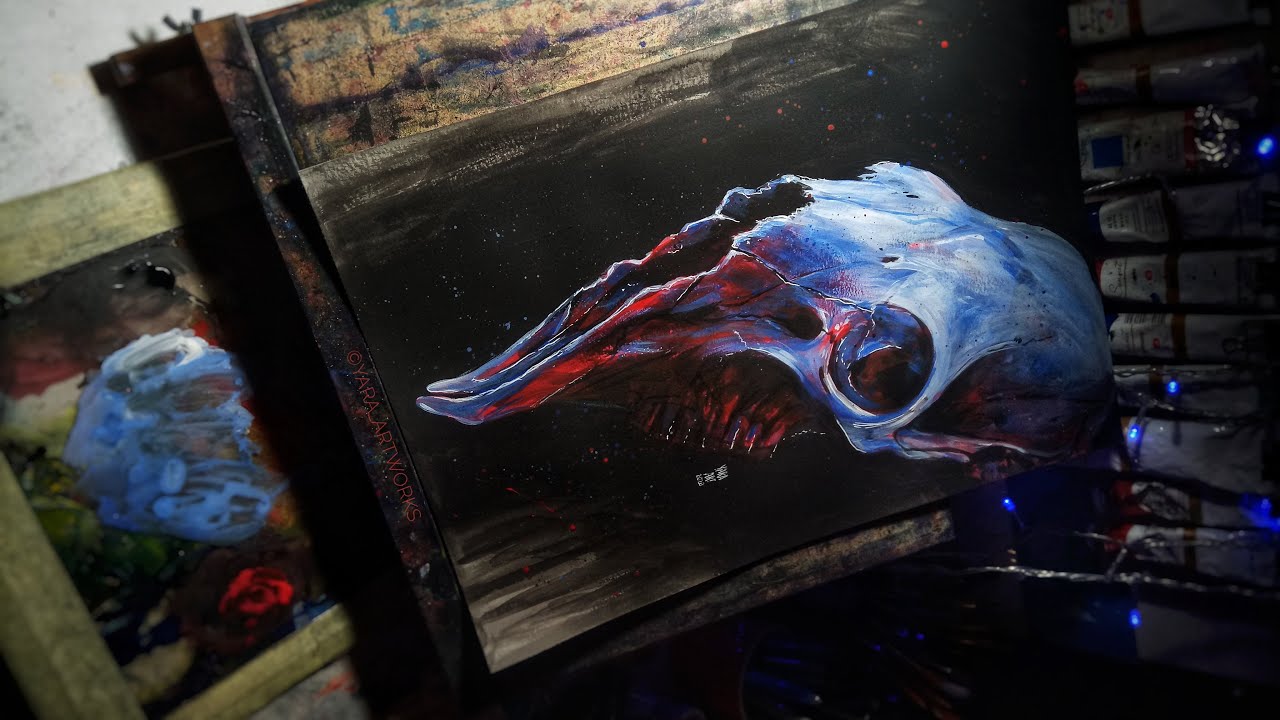 Skull #acrylicpainting - YouTube