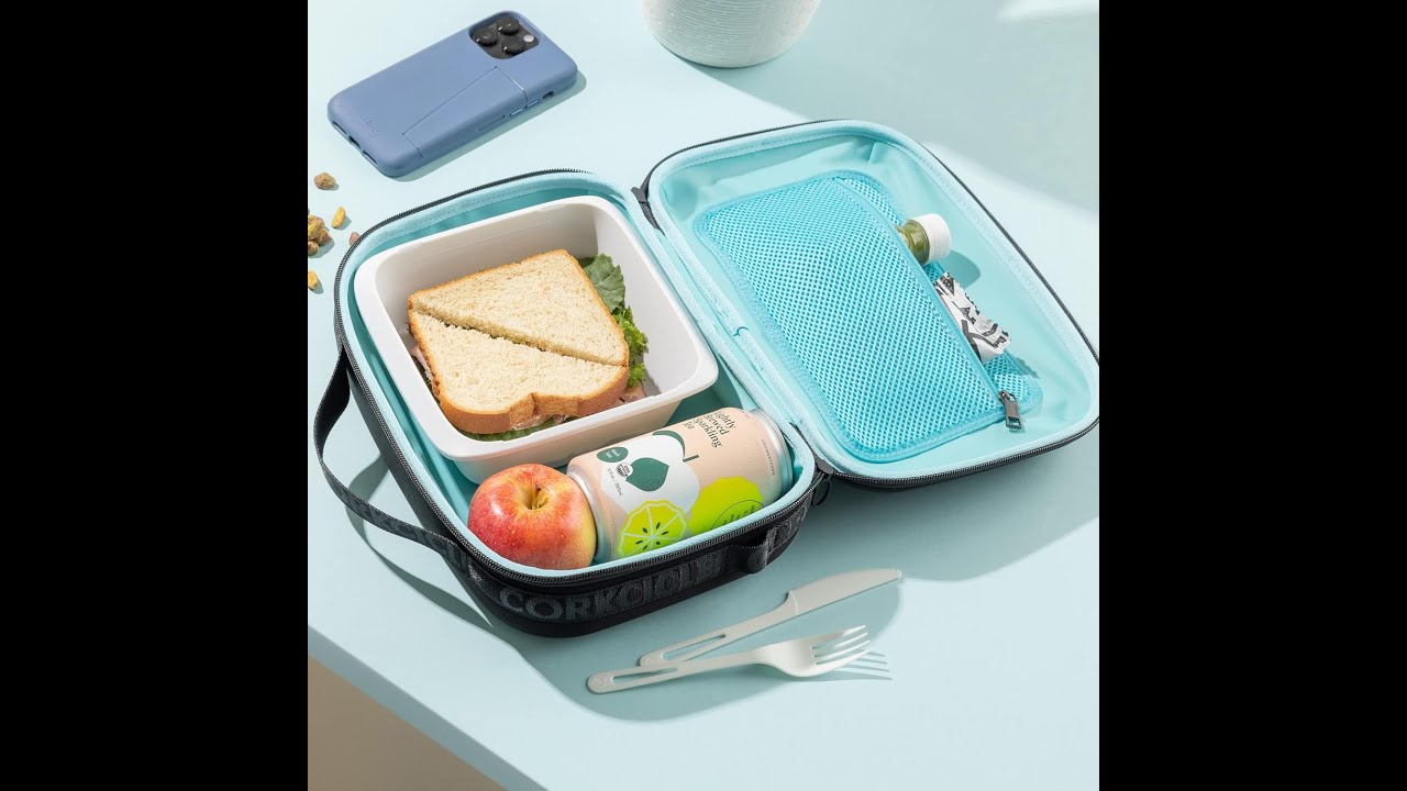 Corkcicle Lunchpod Insulated Lunch Bag, Black Neoprene Crush-Proof Lunch Box Holds Food Container