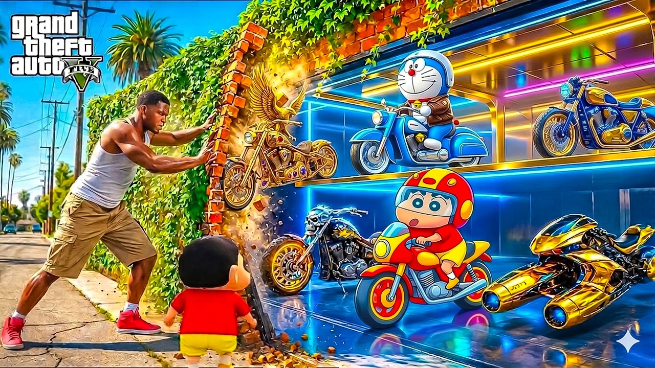 Franklin & Shinchan Discovered A Secret Superbike Garage in GTA 5! | GTA 5 Telugu Gameplay