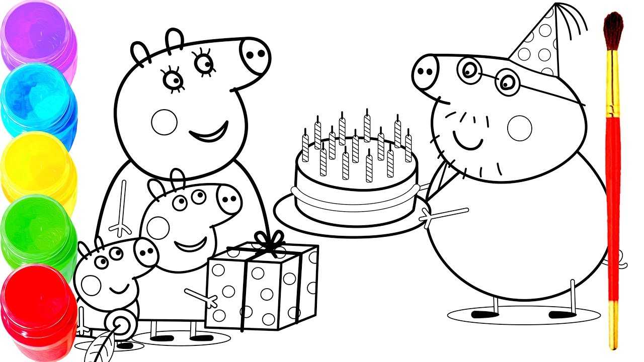 Peppa Pig Birthday Drawing & Painting Daddy Pig Mummy Pig Coloring Book ...