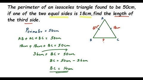 The perimeter of an isosceles triangle found to be 50cm, if one of the two equal sides is 18cm, find