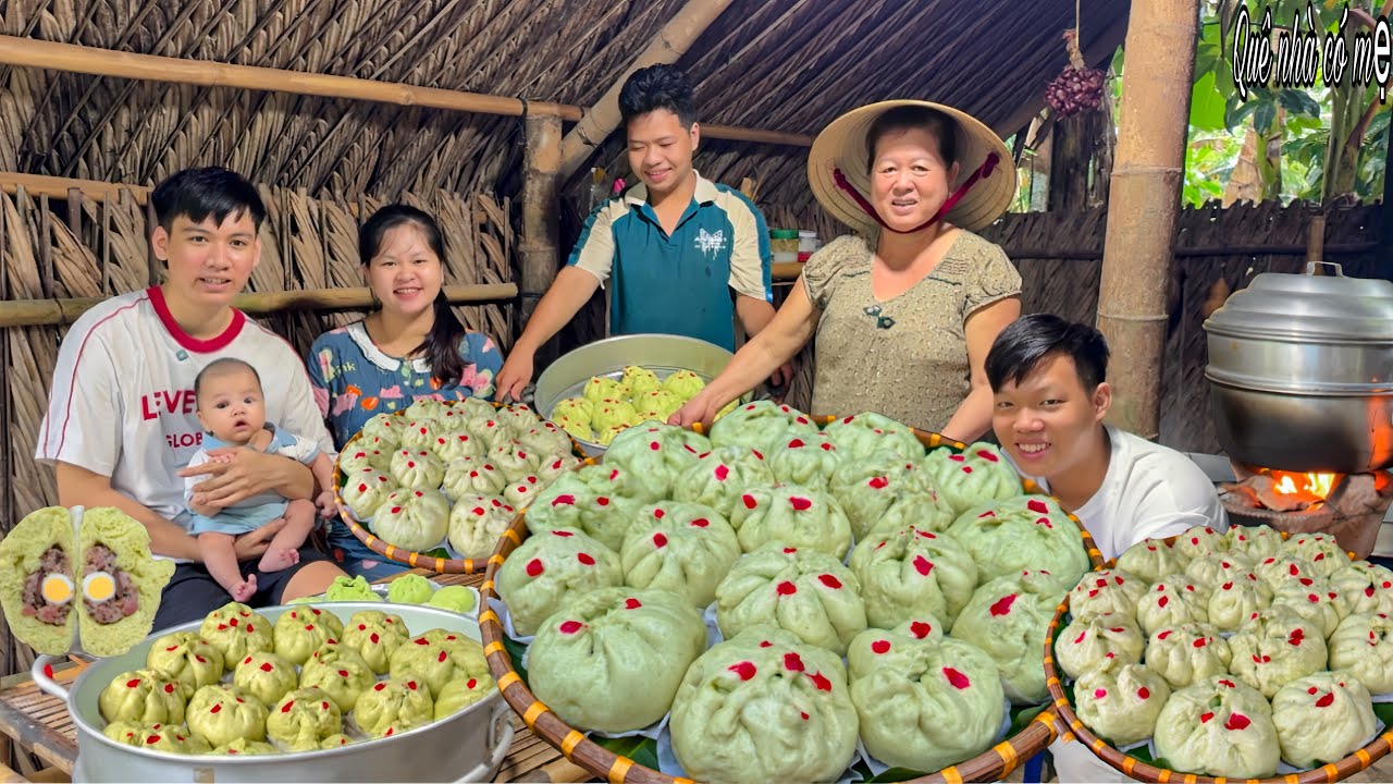 Bánh Bao Lá Dứa Thập Cẩm, Trứng Cút | Hương Vị Bánh Quê || Pandan leaf dumplings