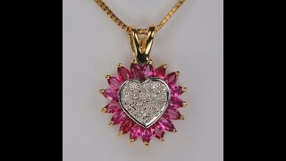 ESTATE - 14K Yellow Gold Ruby and Diamond Heart Pendant .50 Carats