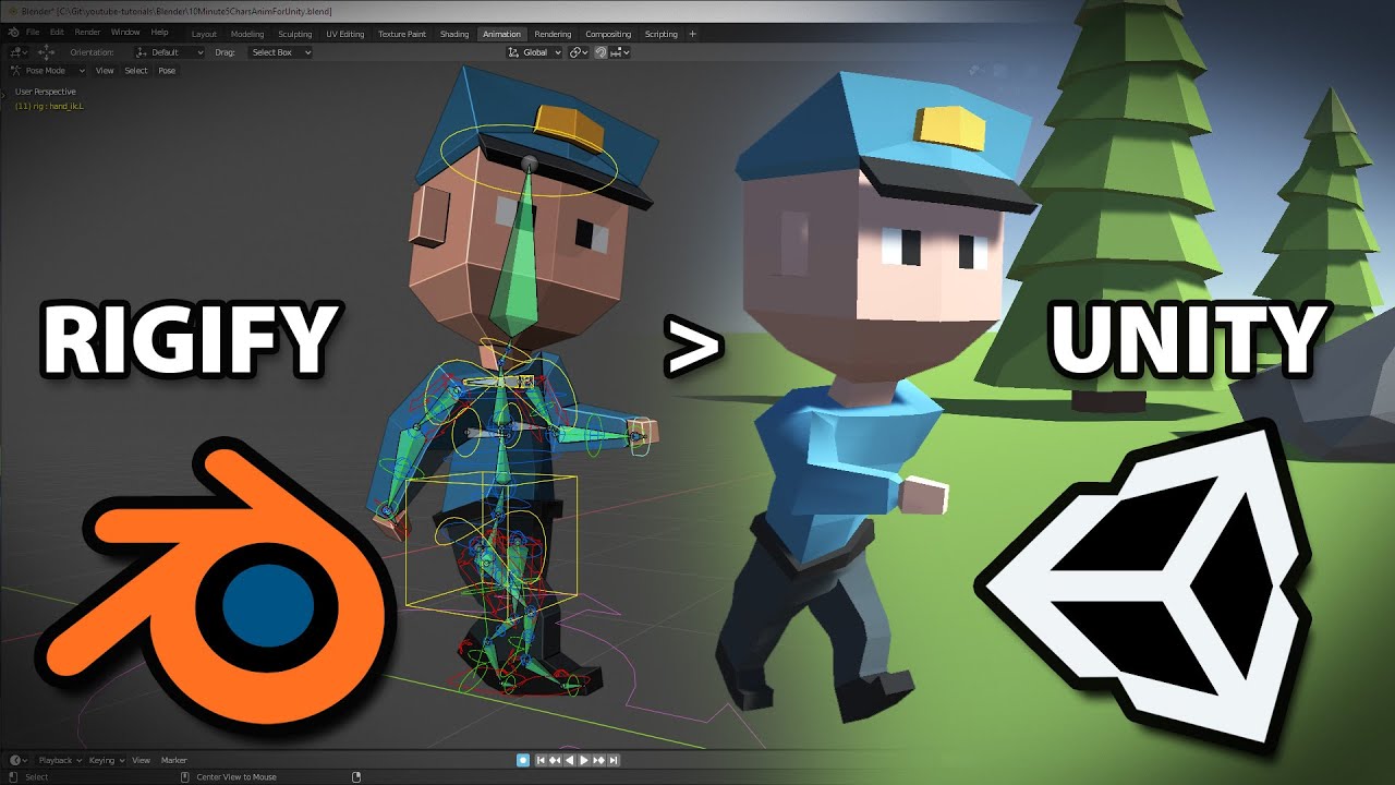 Blender 2.82 - Rigify to Tutorial How to Export a Rigify Character and Import it into Unity - YouTube