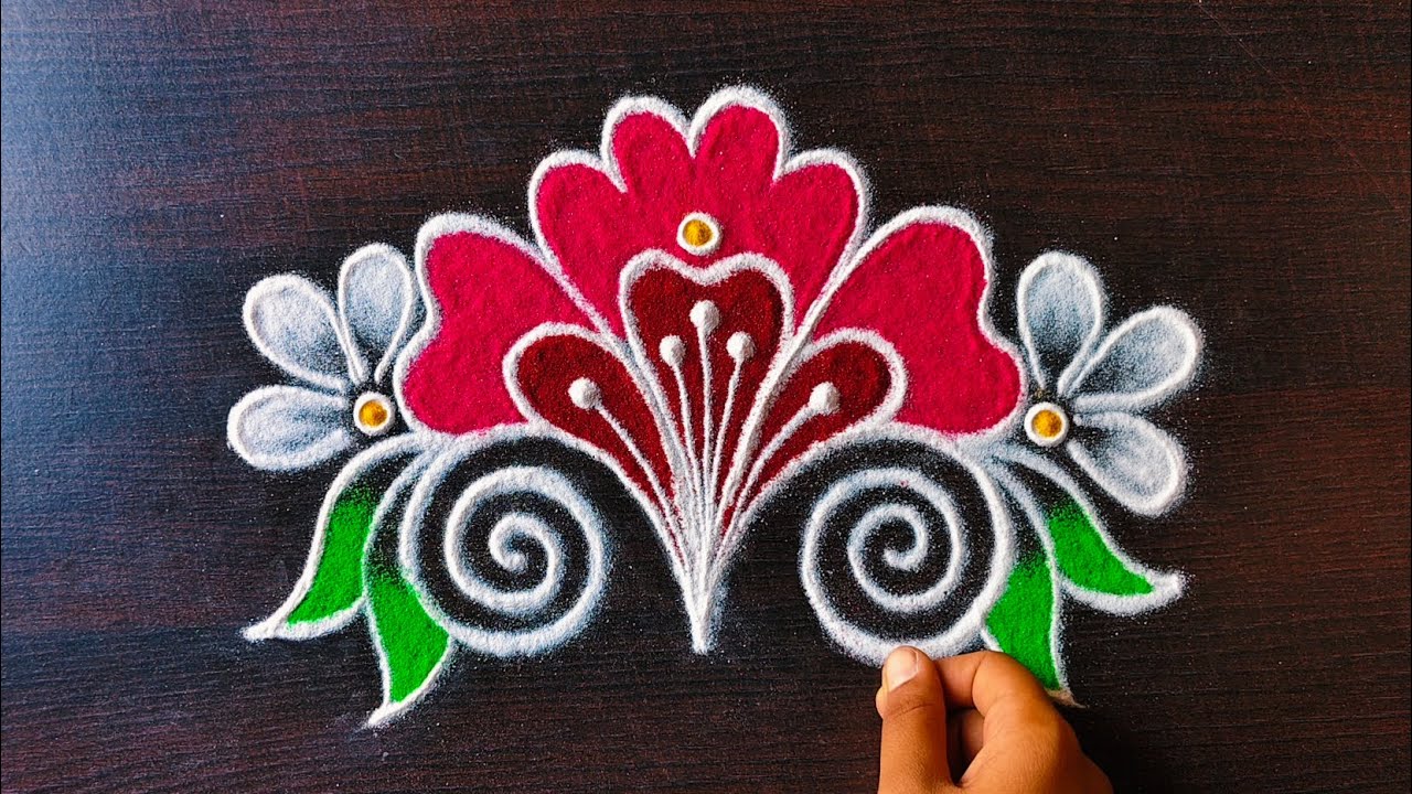 Easy rangoli designs |Ugadi special muggulu | Sunday rangoli | flower ...