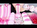 ASMR PINK FOOD *핑크 지구젤리, 젤리국수, 팝핑보바, 찹쌀떡 JELLY NOODLES, CANDY SPRINKLES, PINK PLANET GUMMY MUKBANG