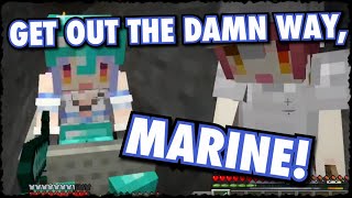 Marine laughing HARD at Pekora raging getting her minecart blocked (Minecraft)