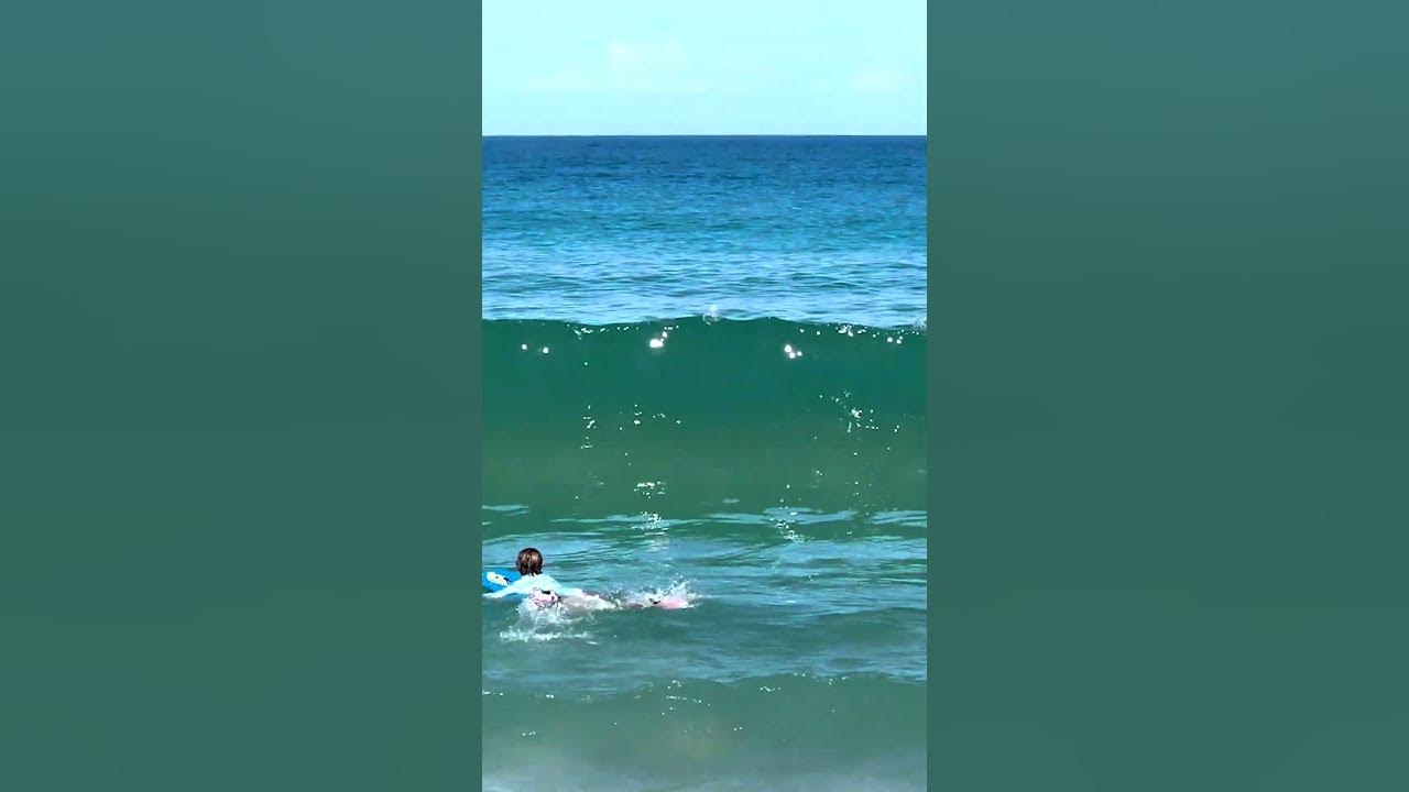 Bodyboarding Waimea Bay - 7 year old having fun! - YouTube