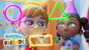 Learn to share, discover shapes and celebrate in song with Bubbles and Friends
