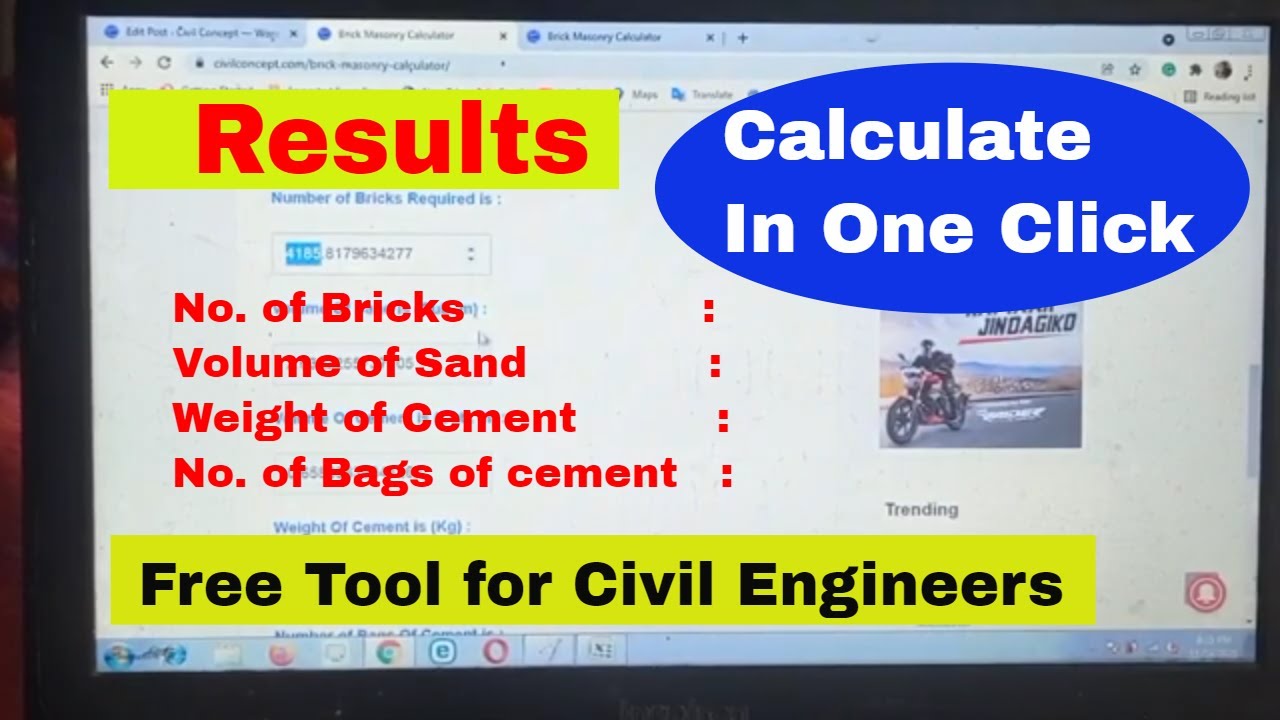 Brick masonry Calculator to calculate no. of Bricks, Cement and Sand Required to Construct Wall