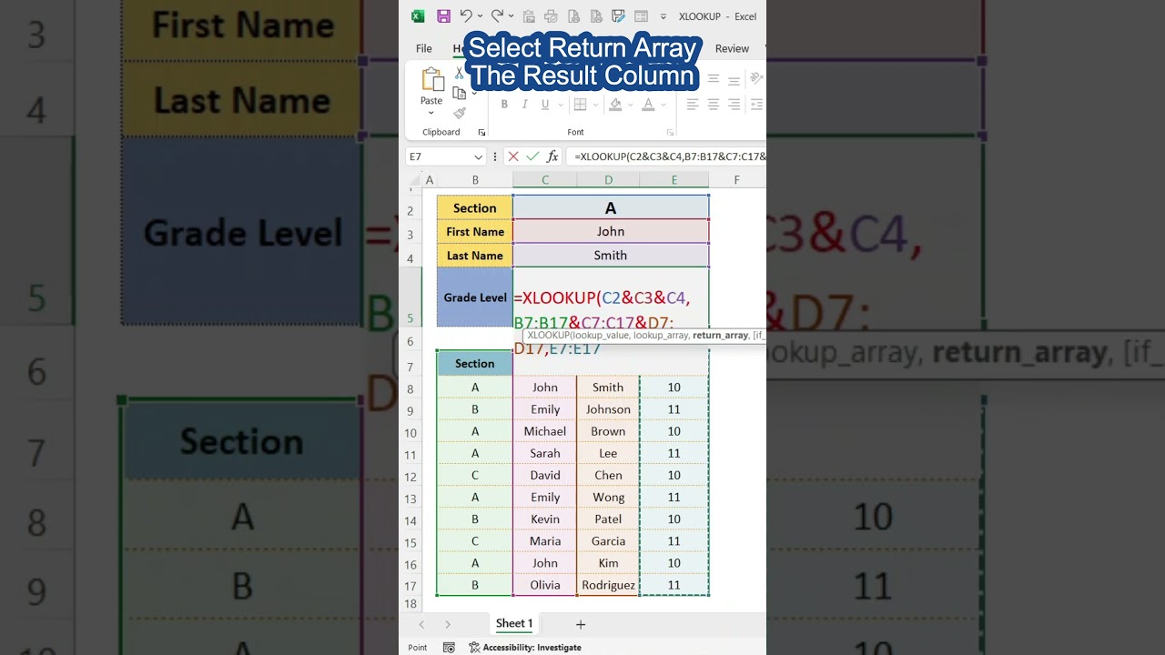 ⁣Excel magic: use xlookup with Multiple Criteria in Excel #xlookup #shorts #exceltips #trending