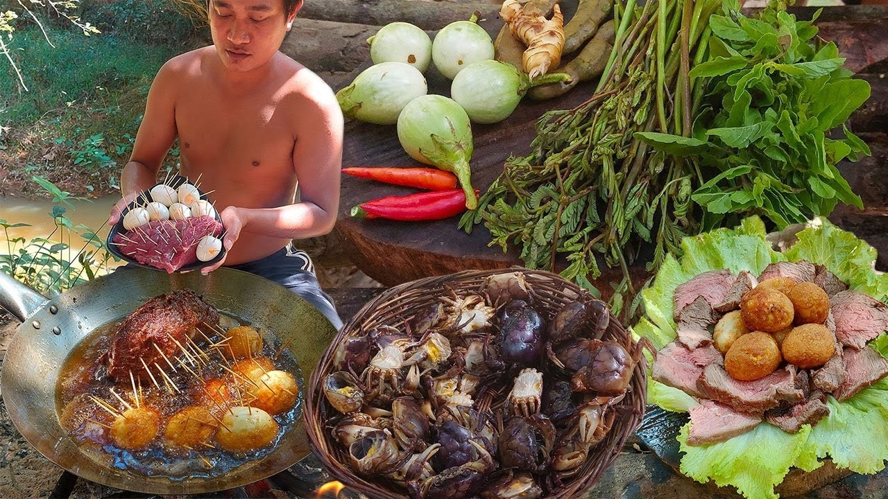 Duck eggs cooked with beef - Incredible soup fromfresh crabs