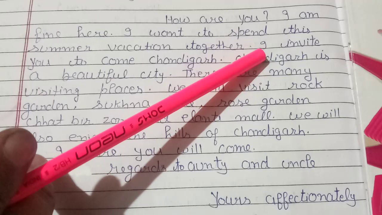 Letter To Cousin 9th PSEB To Spend Summer Vacation april And May 