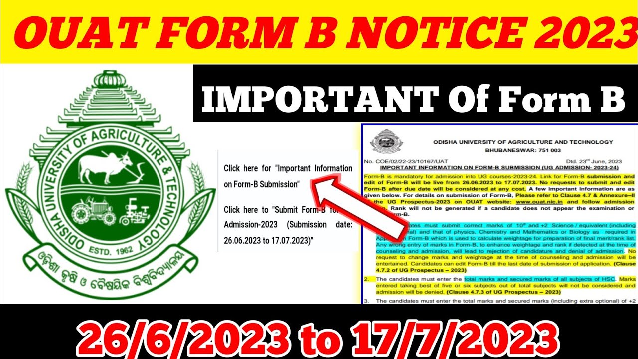 OUAT FORM- B🔥 FILLUP NOTICE RELEASE  2023