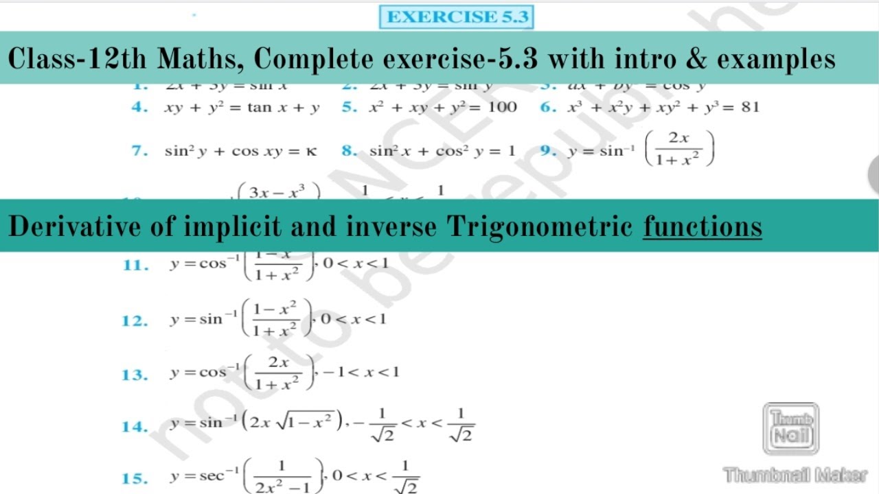 Class-12th Maths Exercise-5.3 complete, with introduction and Examples ...