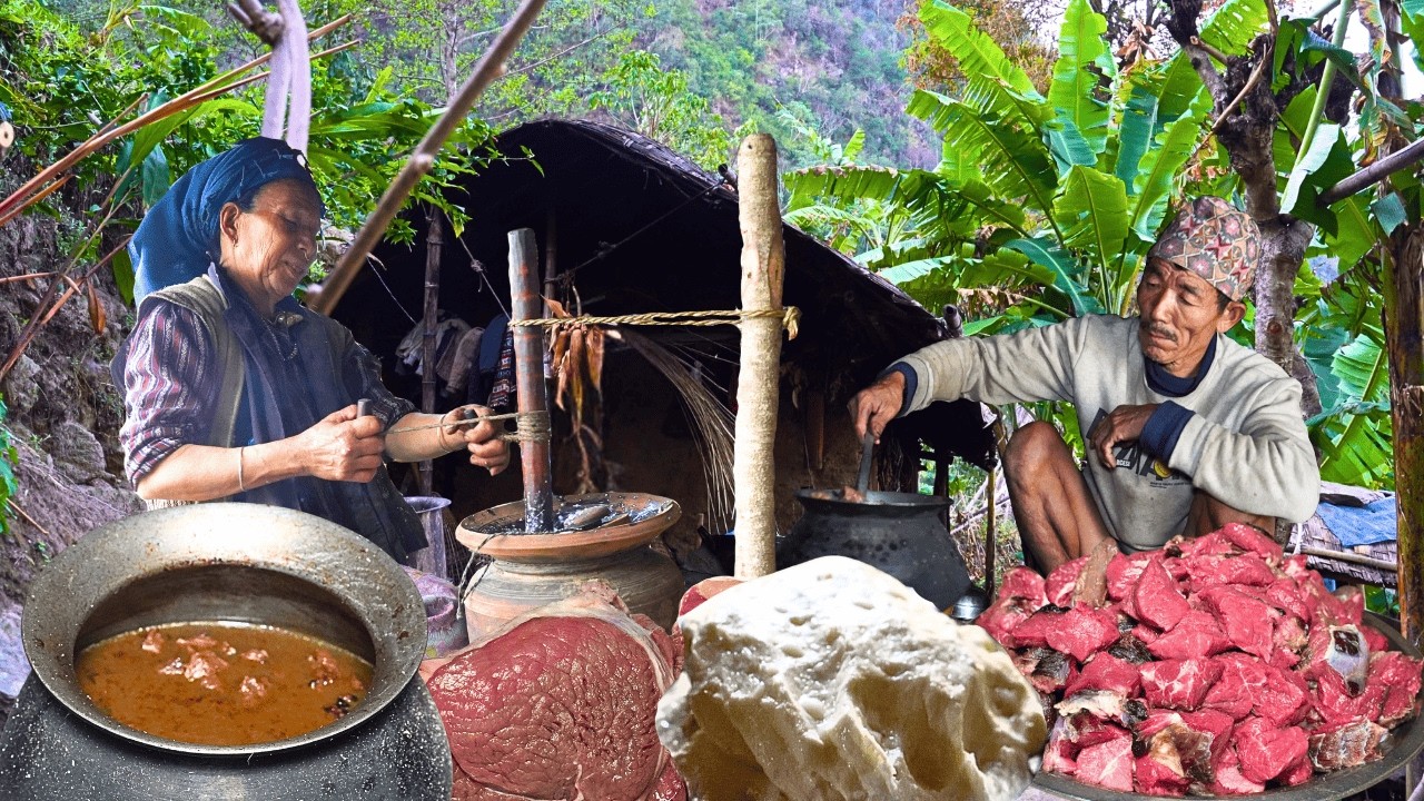 Real Village Life Early Morning | Butter Making, Buff Curry Cooking ...