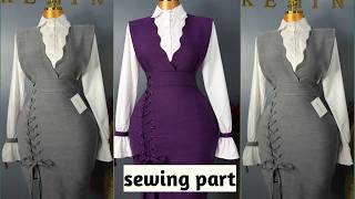 HOW TO SEW A STYLISH PINAFORE DRESS WITH SCALLOP NECKLINE & SIDE LACED-UP DESIGN