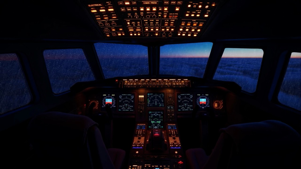 Dark Cockpit Rain & Thunder 🌧️✈️ | Ambience for Sleep, Study & Reading