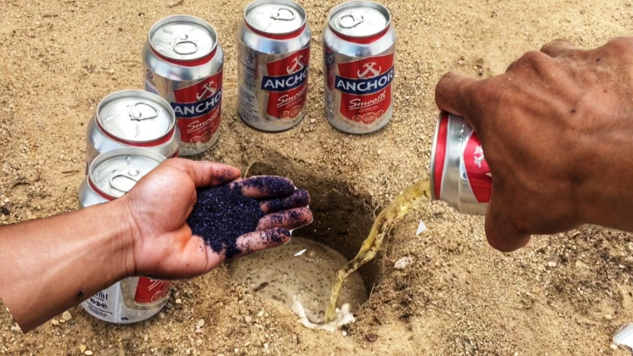 Exploding Volcano Beer Experiment 🧪: Anchor Beer Vs Food Color and Detergent Underground ...