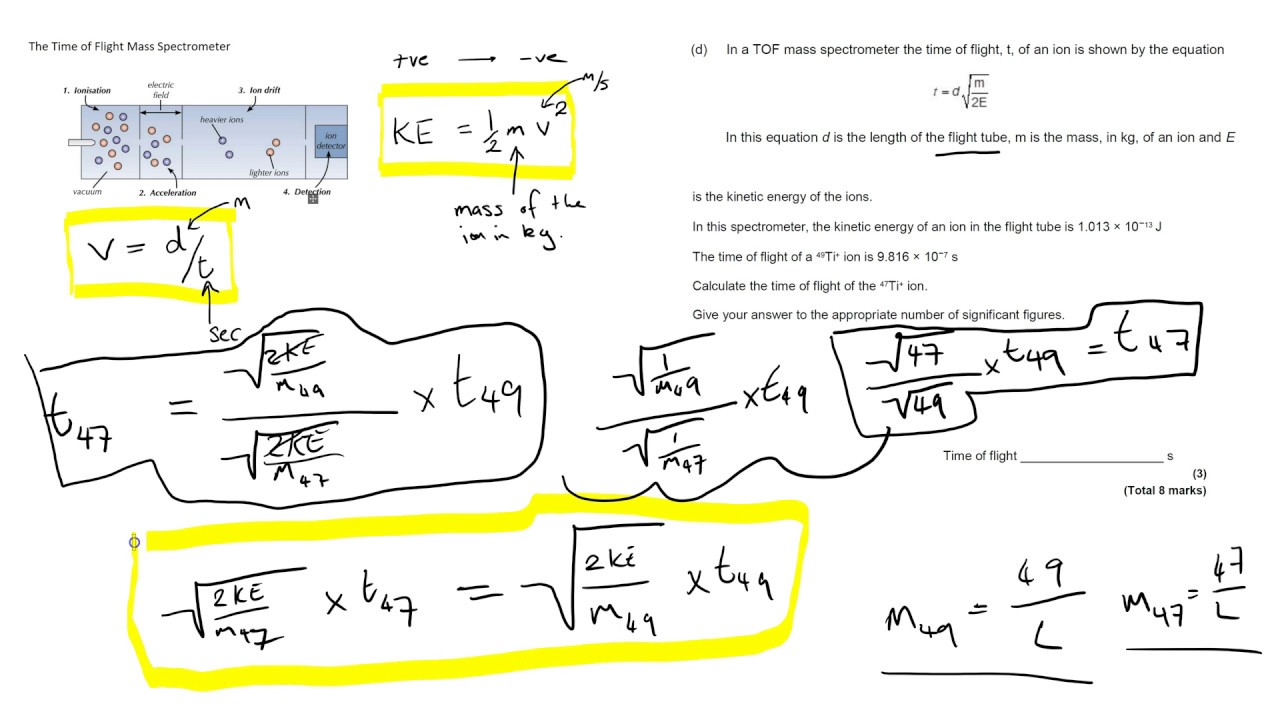 Time of flight mass spec tackling maths questions youtube