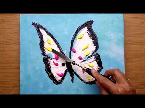 How to paint butterfly on canvas with hot glue / 3D acrylic painting for beginners / # 132