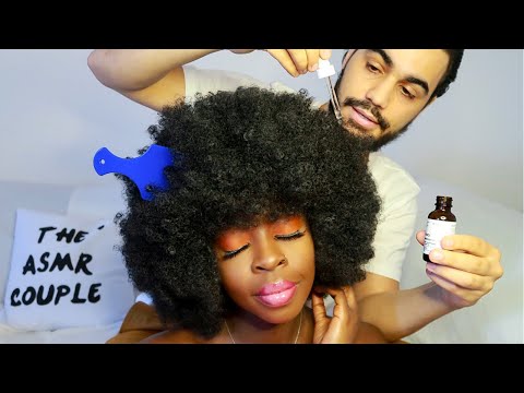 ASMR | Upclose Afro Hair oiling | Check-Up, Parting & Oiling With Hands ~ perfect sleep triggers 😴