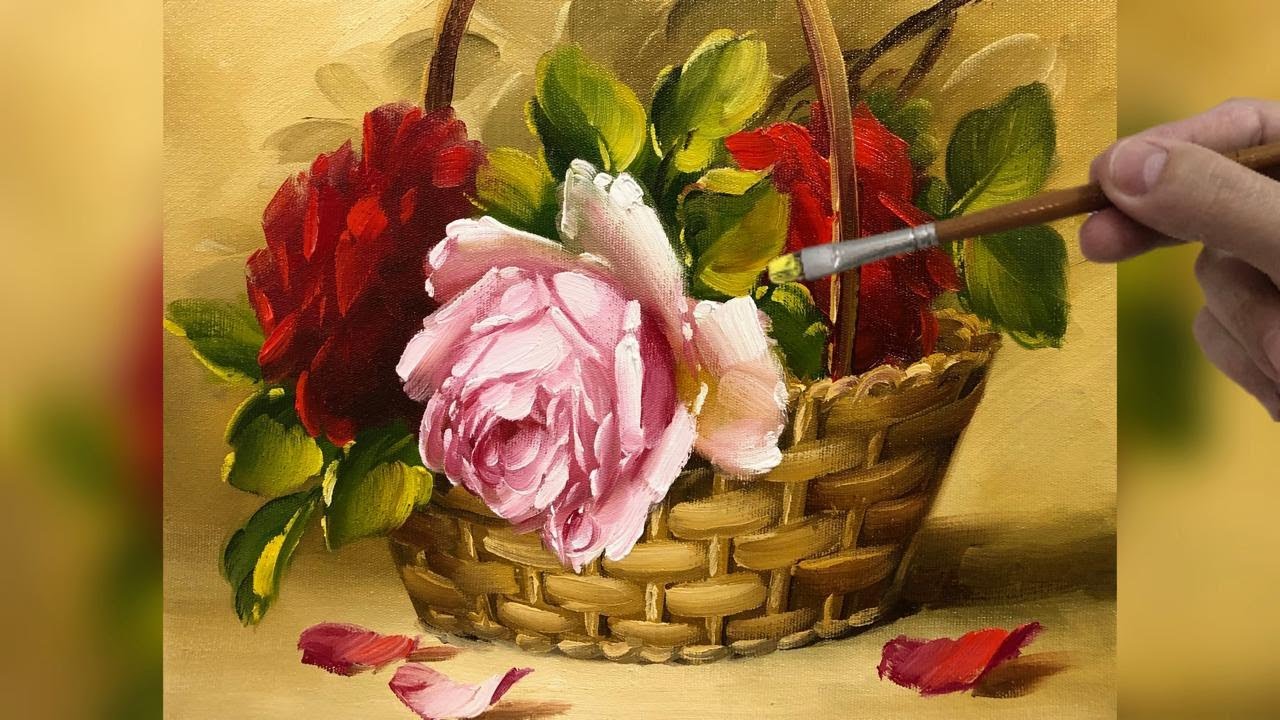 КОРЗИНА С РОЗАМИ / ПОКРАСКА ЗАВЕРШЕНА ШАГ ЗА ШАГОМ