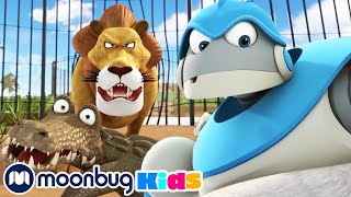 Lion at the Zoo - with Subtitles | Arpo the Robot | Cartoons for Kids | Moonbug Literacy