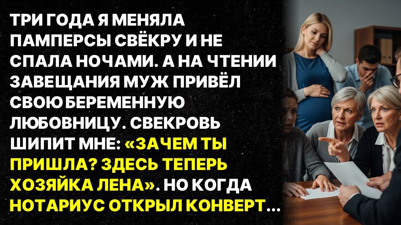 Я три года ухаживала за свёкром, а на чтении завещания муж привёл беременную любовницу