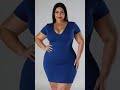 Plus Size Navy Blue V-Neck Bodycon Mini Dress | Sleek Curvy Everyday Glam Look 💙🔥