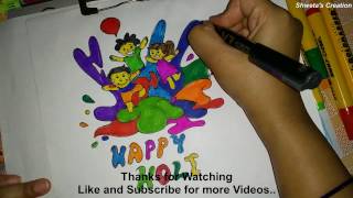 holi poster draw happy colourful