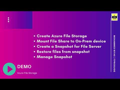 Azure Files | Azure Storage | Introduction, How to mount Azure file share, Manage Snapshot Video 1