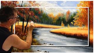 Paint an Autumn River Meadow with a Paper Towel! Effortless Oil Painting for Beginners