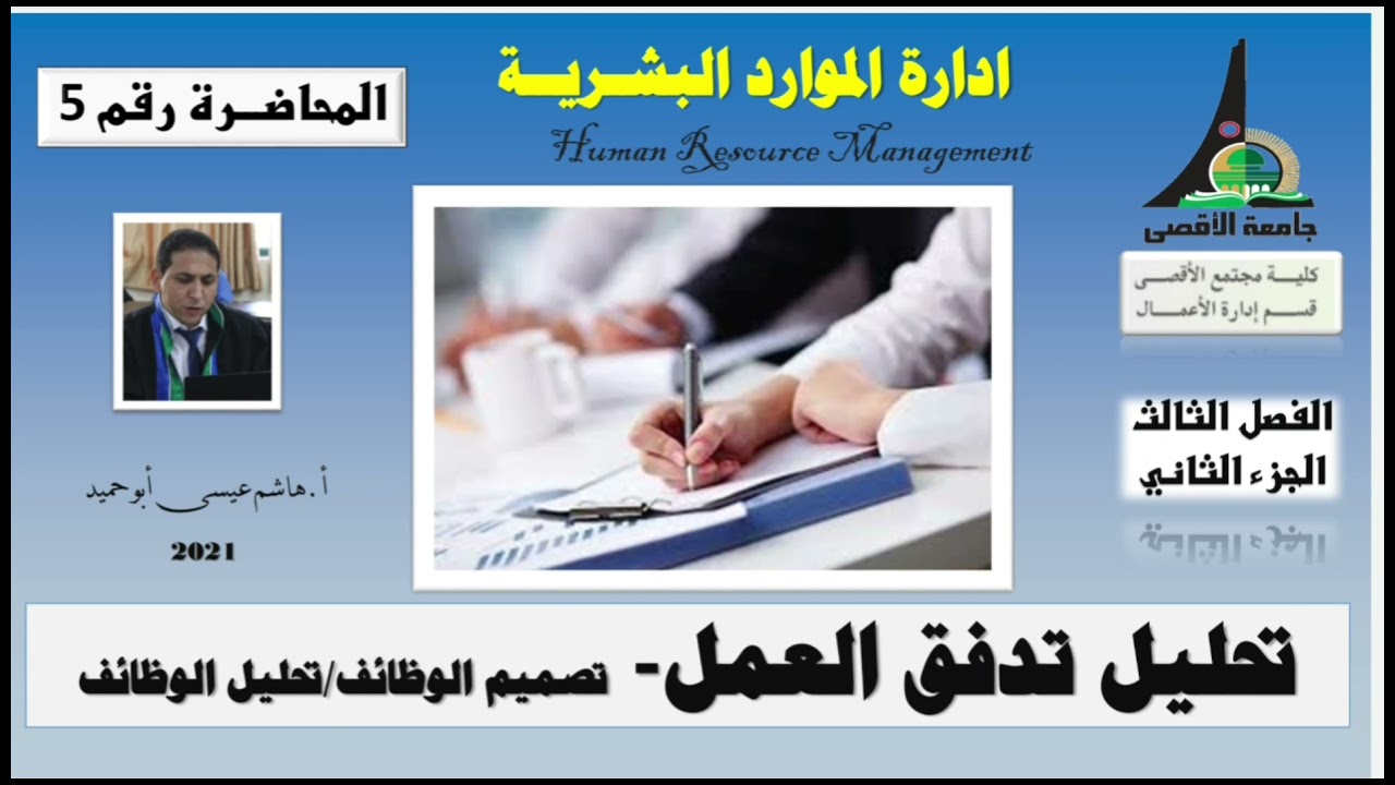 ادارة الموارد البشرية. المحاضرة رقم5 الفصل الثالث ج٢ تصميم وتحليل الوظائف|أ.هاشم عيسى أبو حميد